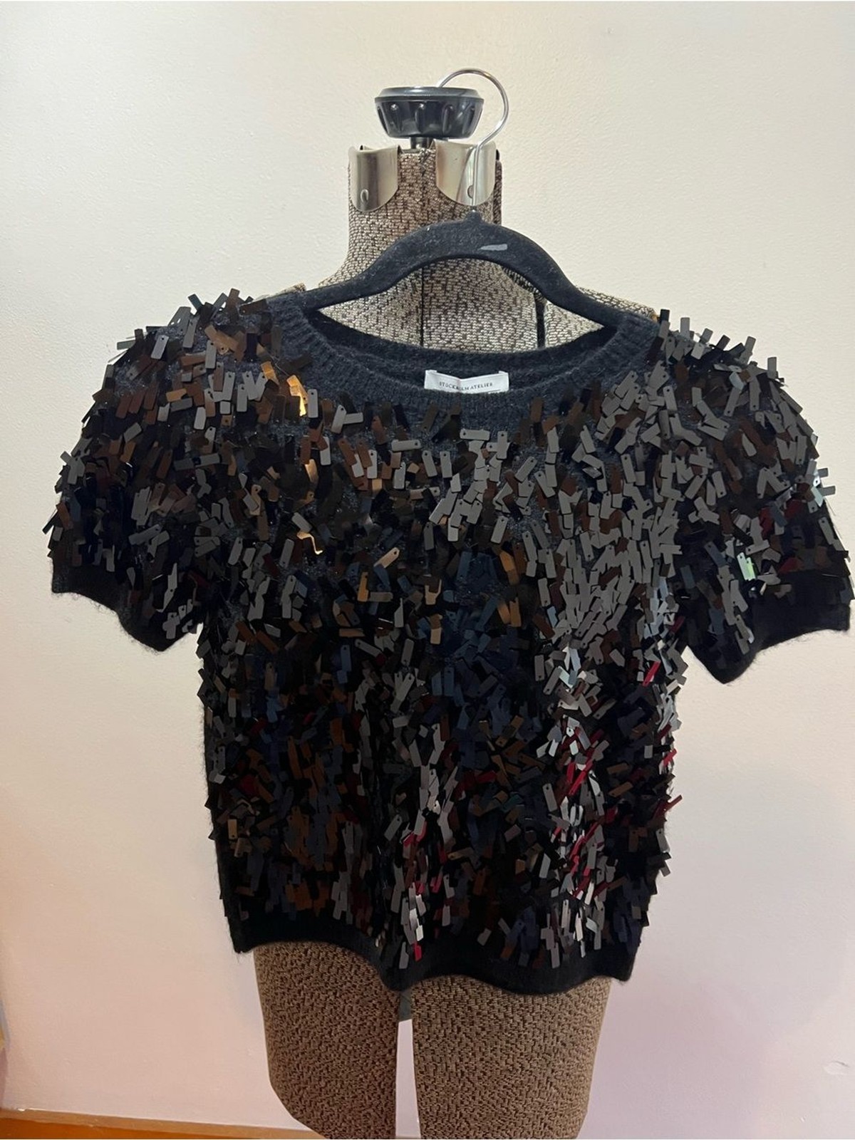 & Other Stories Black Sequin Embellished Short Sleeve Top