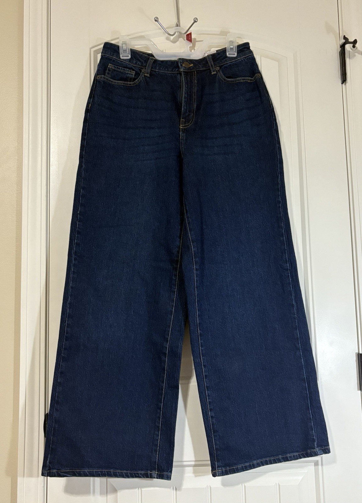 Time and Tru Women’s Dark Wash Wide-Leg Blue Denim Jeans 5-Pocket, High Rise, 16