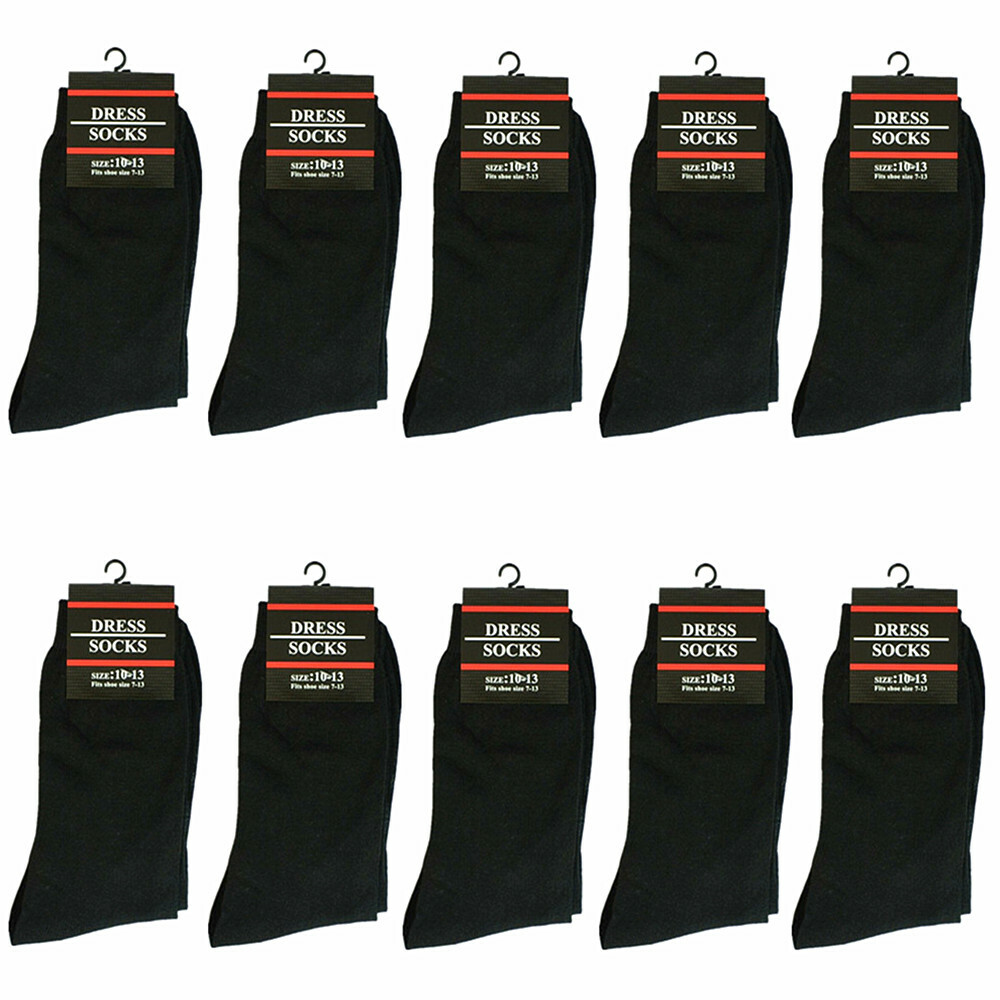 3-12 Pairs Mens Solid Black Cotton Casual Formal Classic Dress Socks Size 10-13