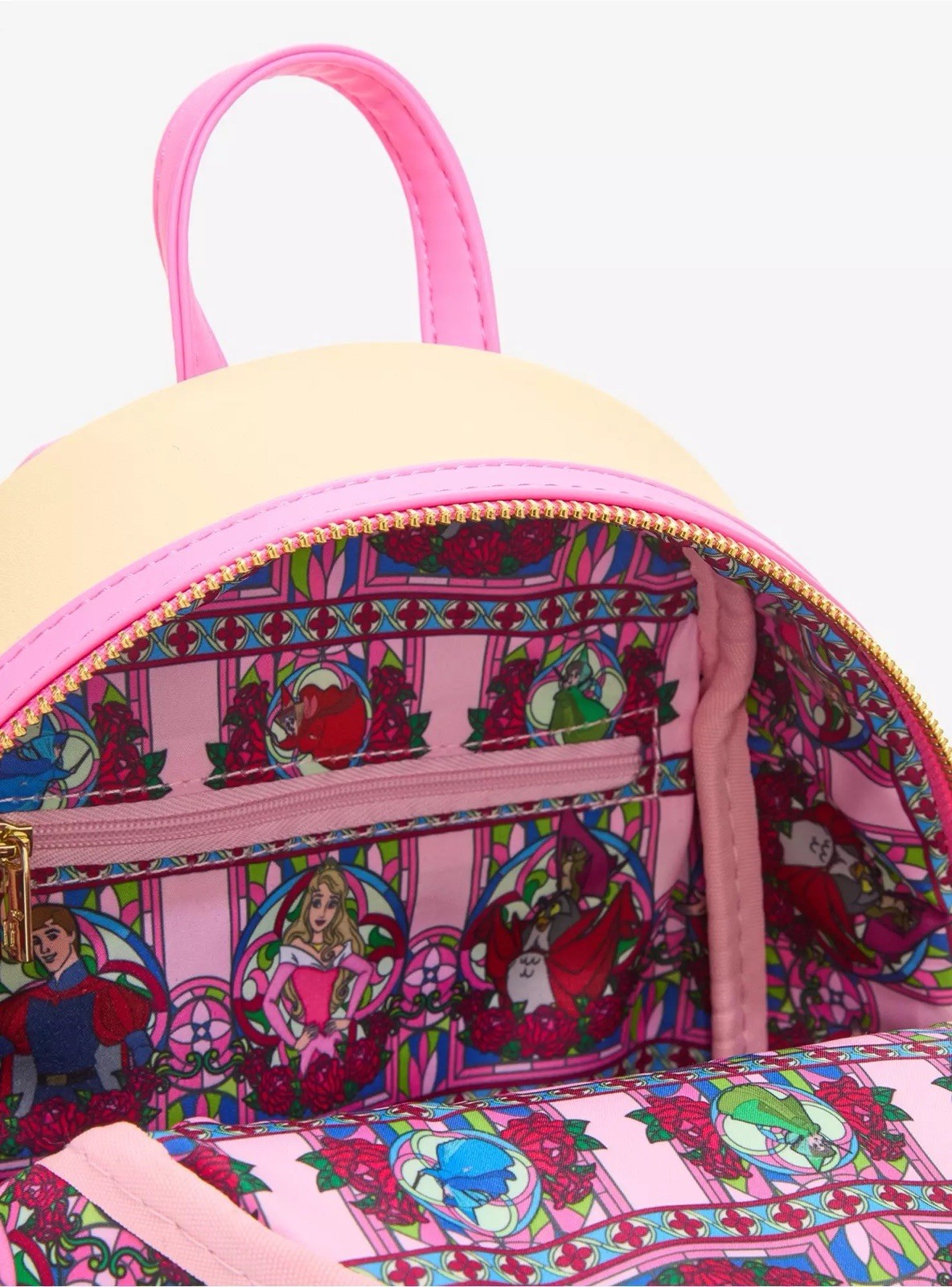 Loungefly Disney Sleeping Beauty Aurora Stained Glass Mini Backpack Pink