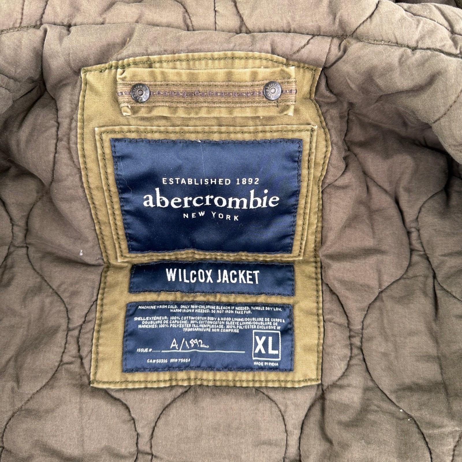 VTG Abercrombie & Fitch Wilcox Jacket Men’s XL Olive Green Faux Fur Hooded Parka