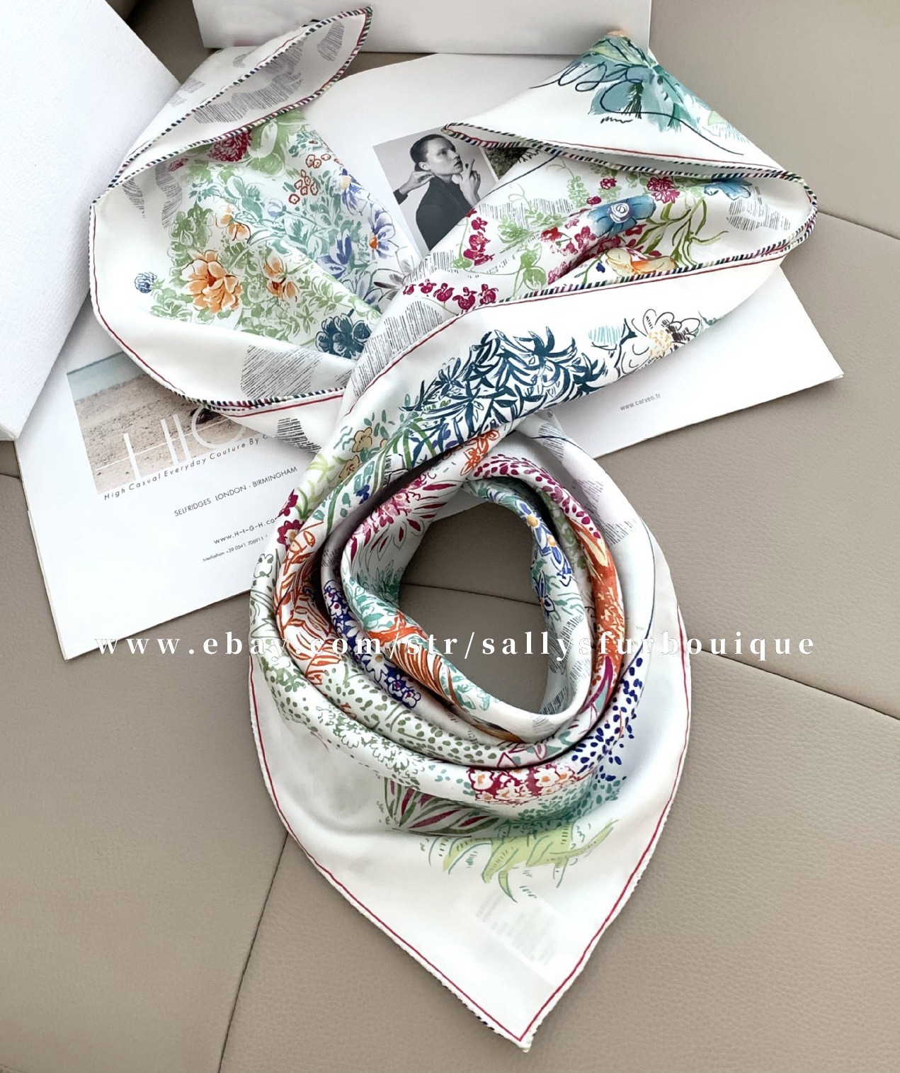 Sallys 18 Momme Twill Silk Wrap Scarf Florals Print Double Face Square Shawl 35″