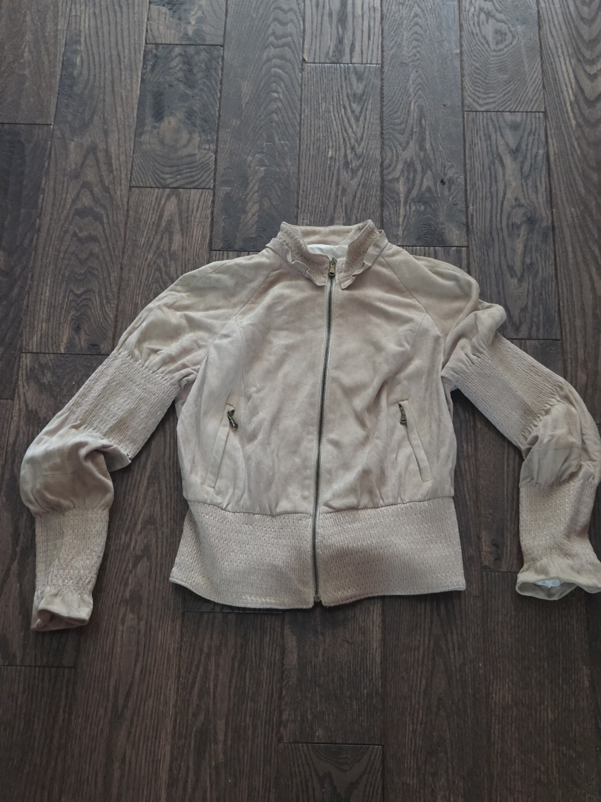 🩷Balenciaga Paris Nude Blush Suede Leather Jacket Smocked Knit Trim Ghesquiere