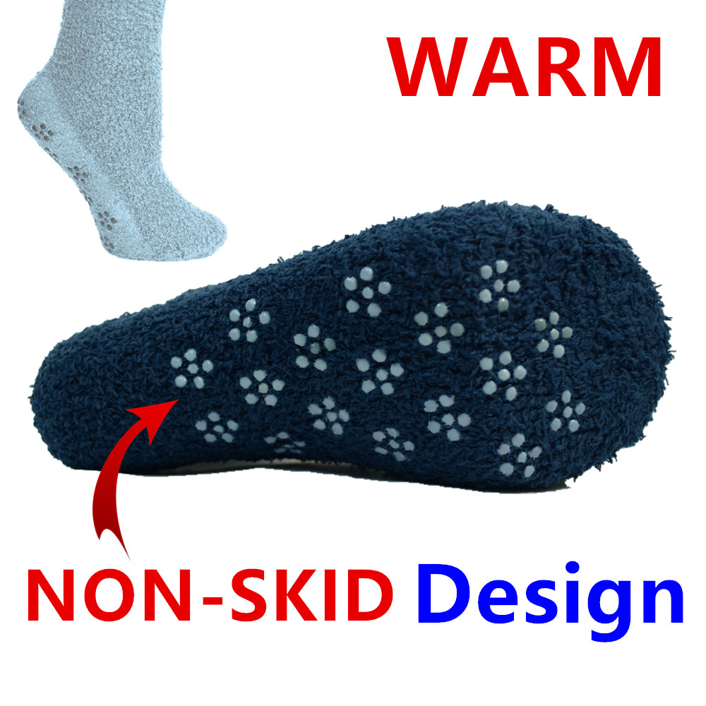 6 Pairs Men Soft Cozy Fuzzy Socks Non-Skid Plain Solid Winter Home Slipper 10-13
