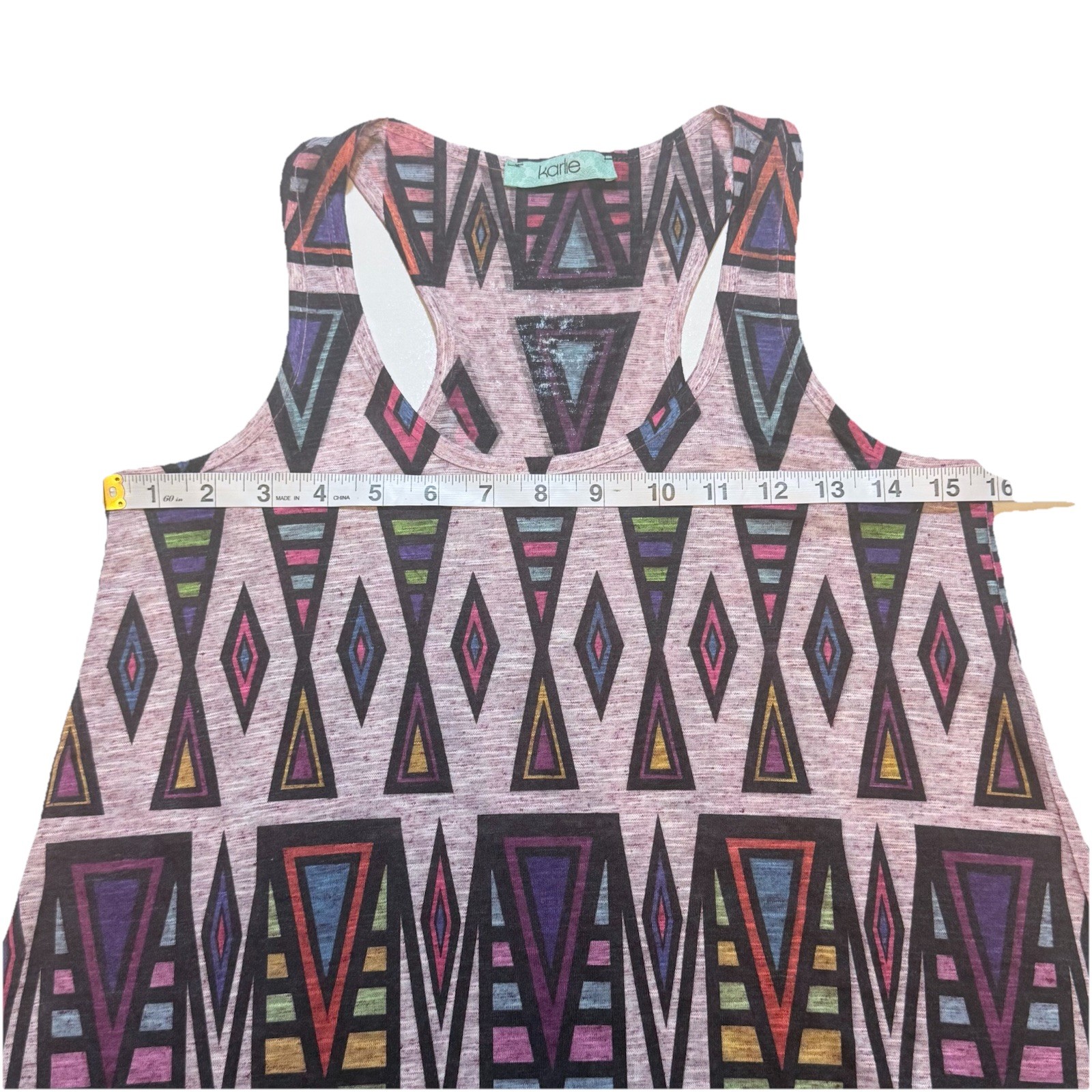 Sleeveless Racerback Tank Top Multi-Colored Geometric Abstract Fairycore Boho