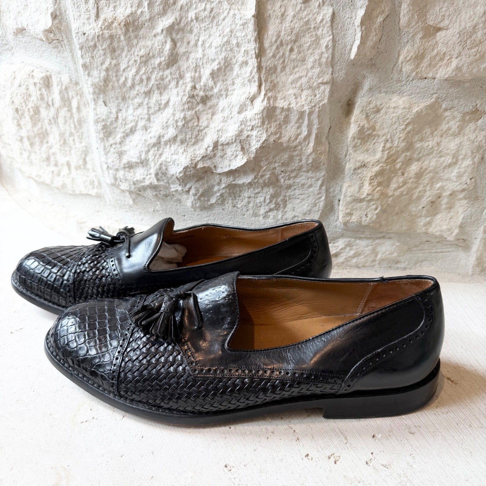 Mezlan Carmel Mens Black Woven Leather Tassel Loafers Shoes Made in Spain SZ 11