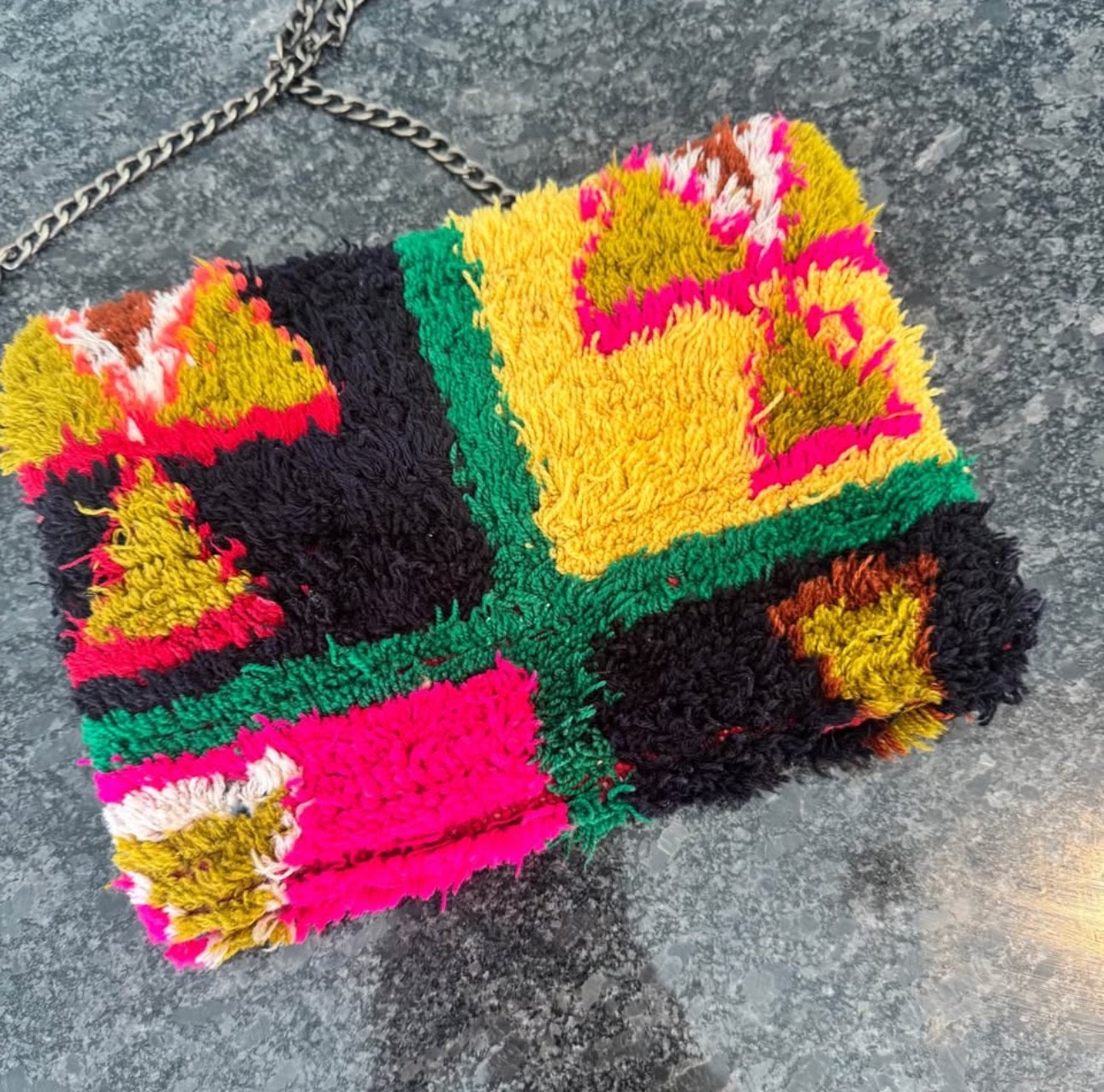 Moroccan Berber Rug Bag 10″ Colorful Shaggy Tufted Crossbody Purse