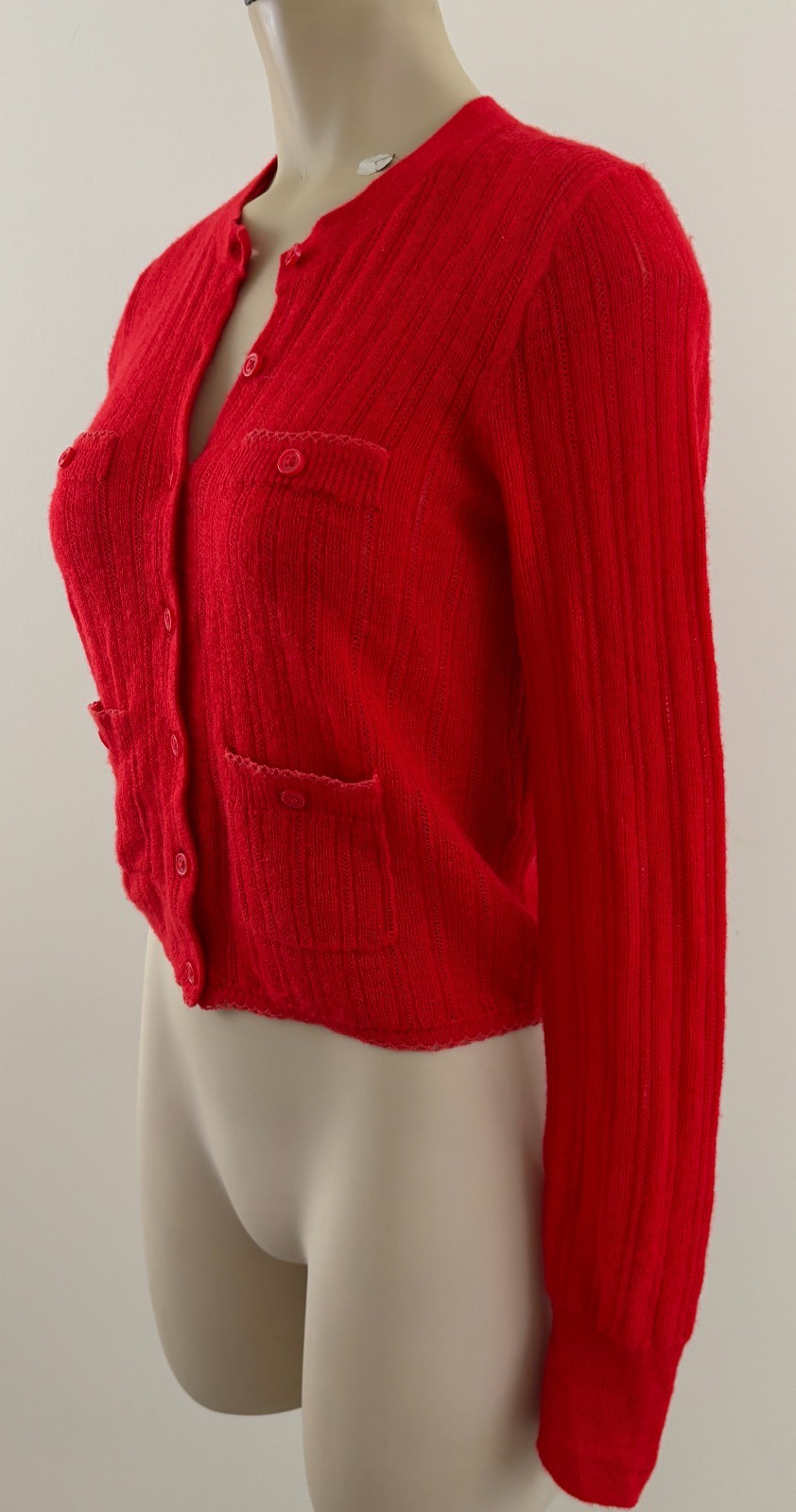 J CREW 100% CASHMERE Womens XS Red Orange Long Sleeve Button Sweater Cardigan