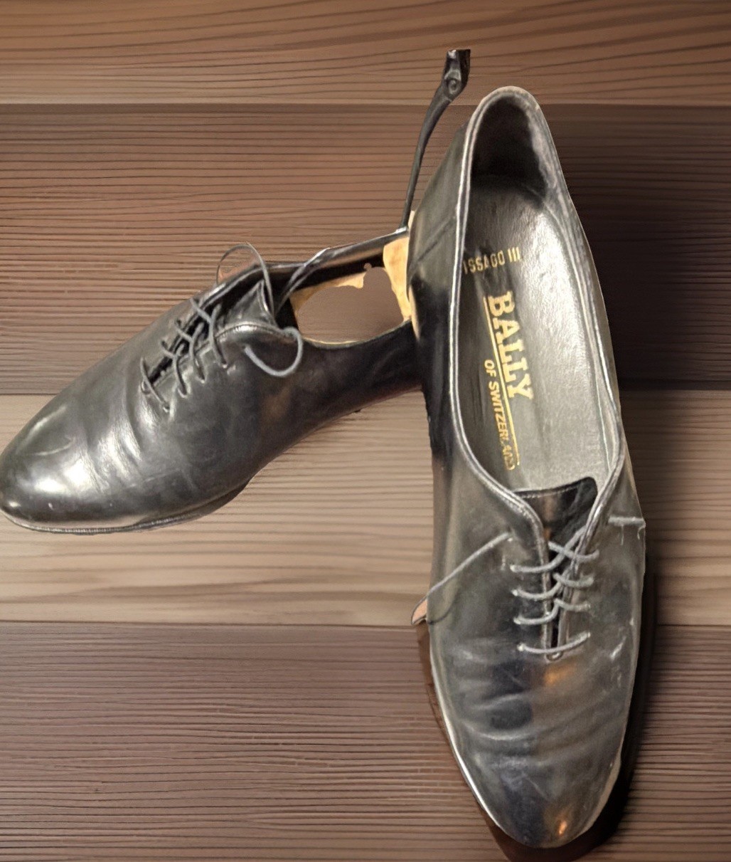 Bally Men’s Black Leather Oxford Dress Shoes Lace-Up Almond Toe US 11 D