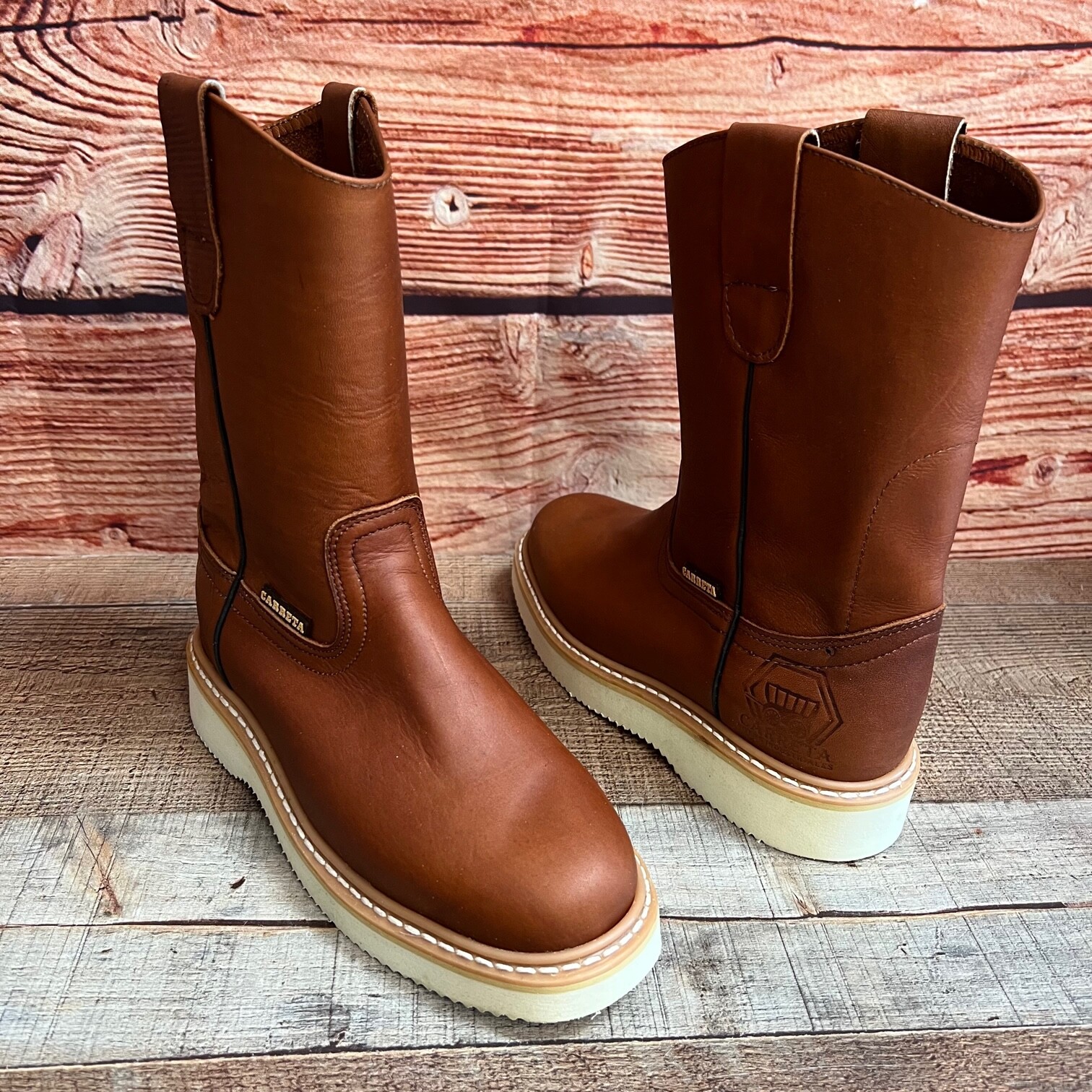 Womens Pull-up Leather Mid Calf Leather Work Boots Bota de Trabajo de Mujer Piel