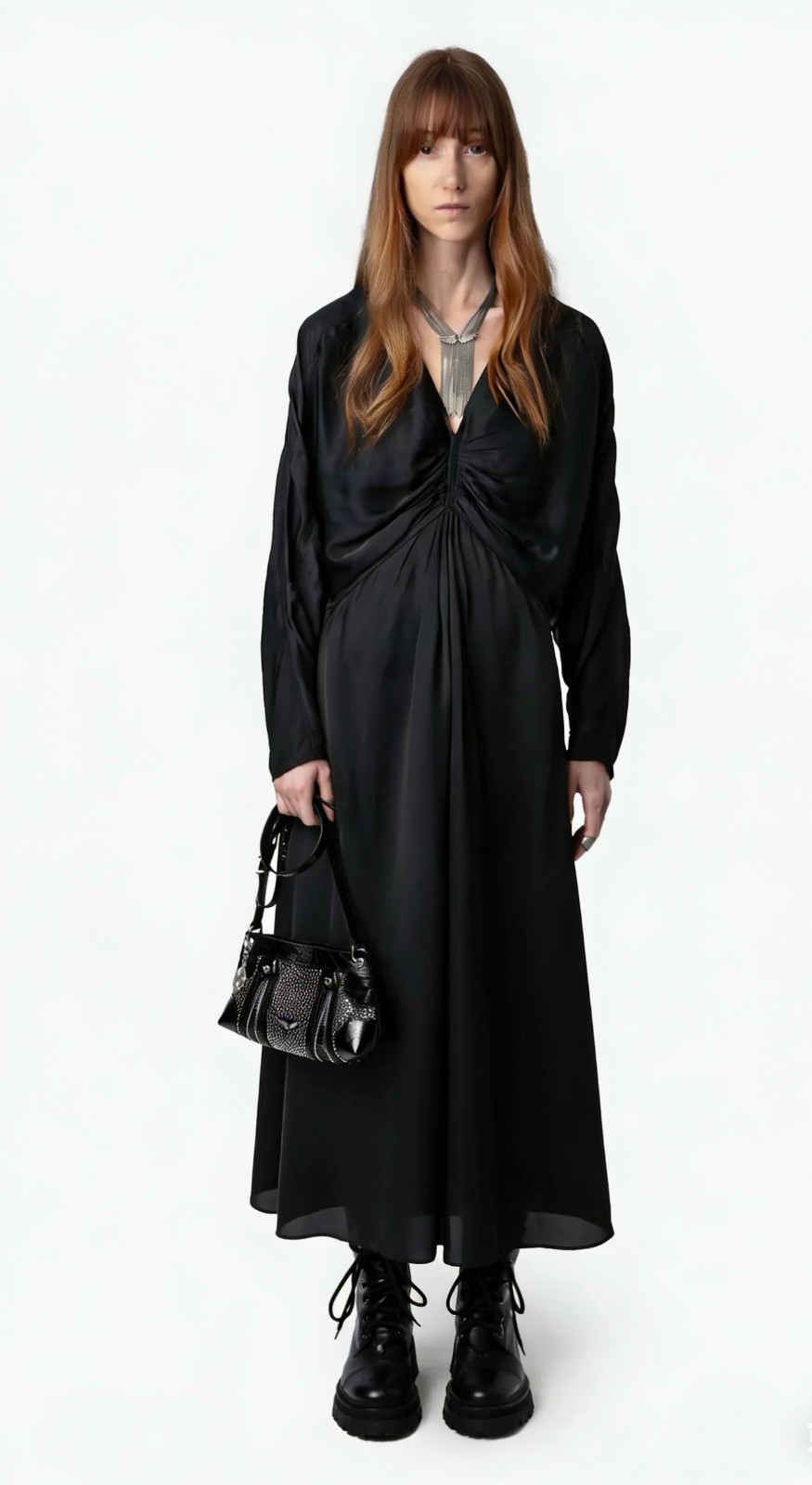 Women Zadig & Voltaire Queen V-Neck Slim Fold Raglan Long Sleeves Dress SML