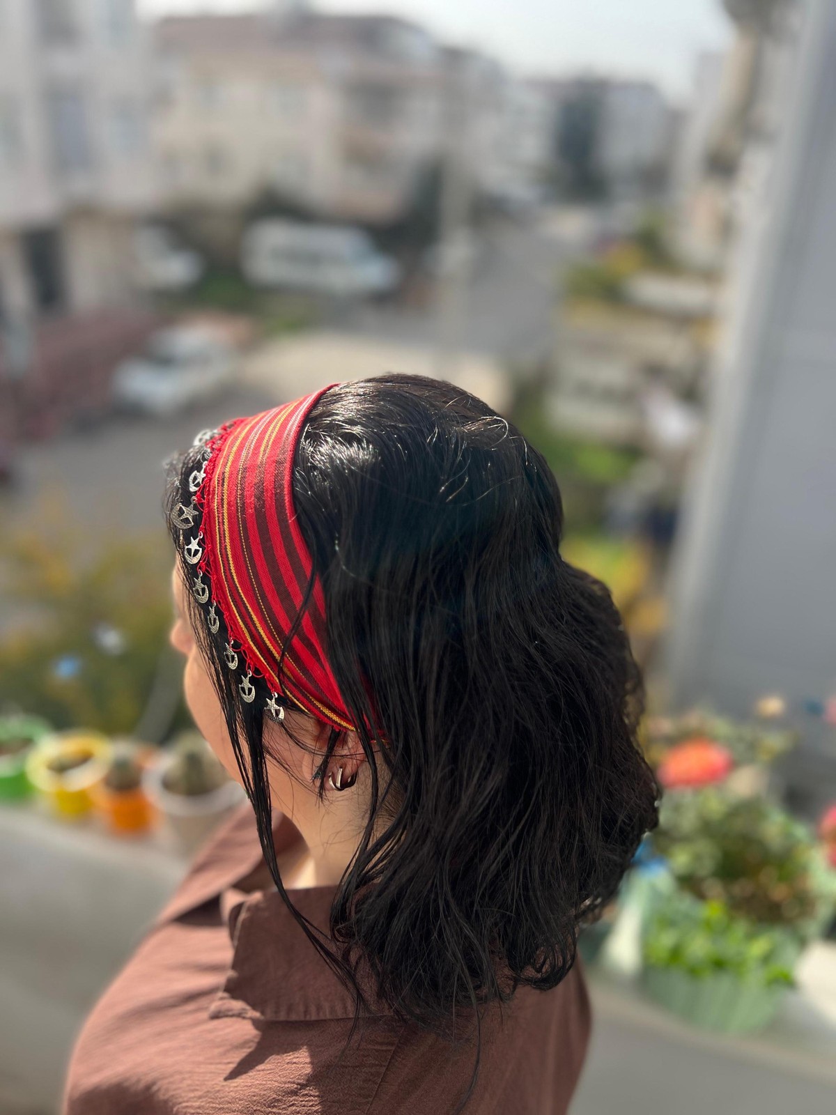 Turkish Keşan Cotton Bandana with Crescent Star Boho Hairband Handmade Unique