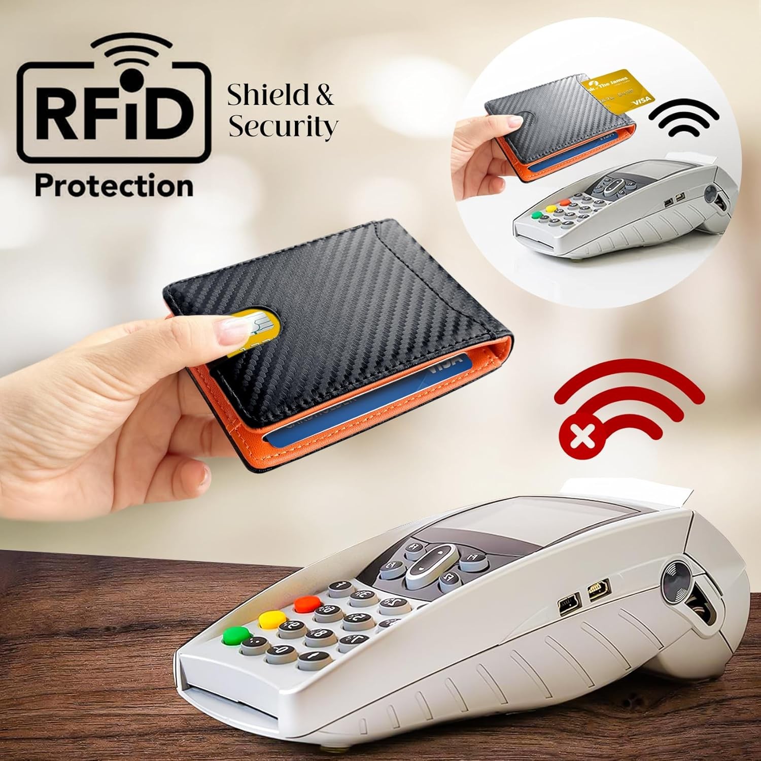 Men’s Slim PopUp Bifold Carbon Fiber Wallet, RFID Blocking, Money Clip, Men Gift