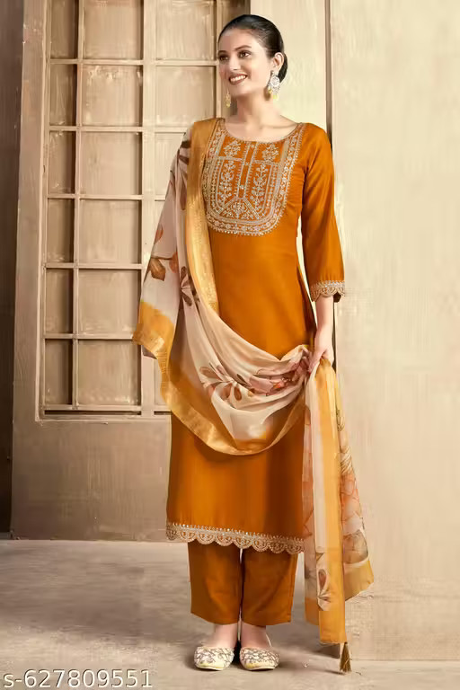 Women Embroidered Kurti Pant & Dupatta Set For Women | Kurta Sets