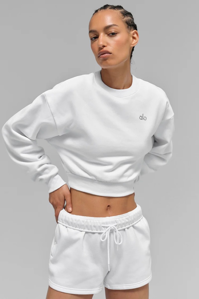 NEW AIo Yoga Sports Set Cropped Accolade Crewneck Pullover+Shorts Suit Women Set
