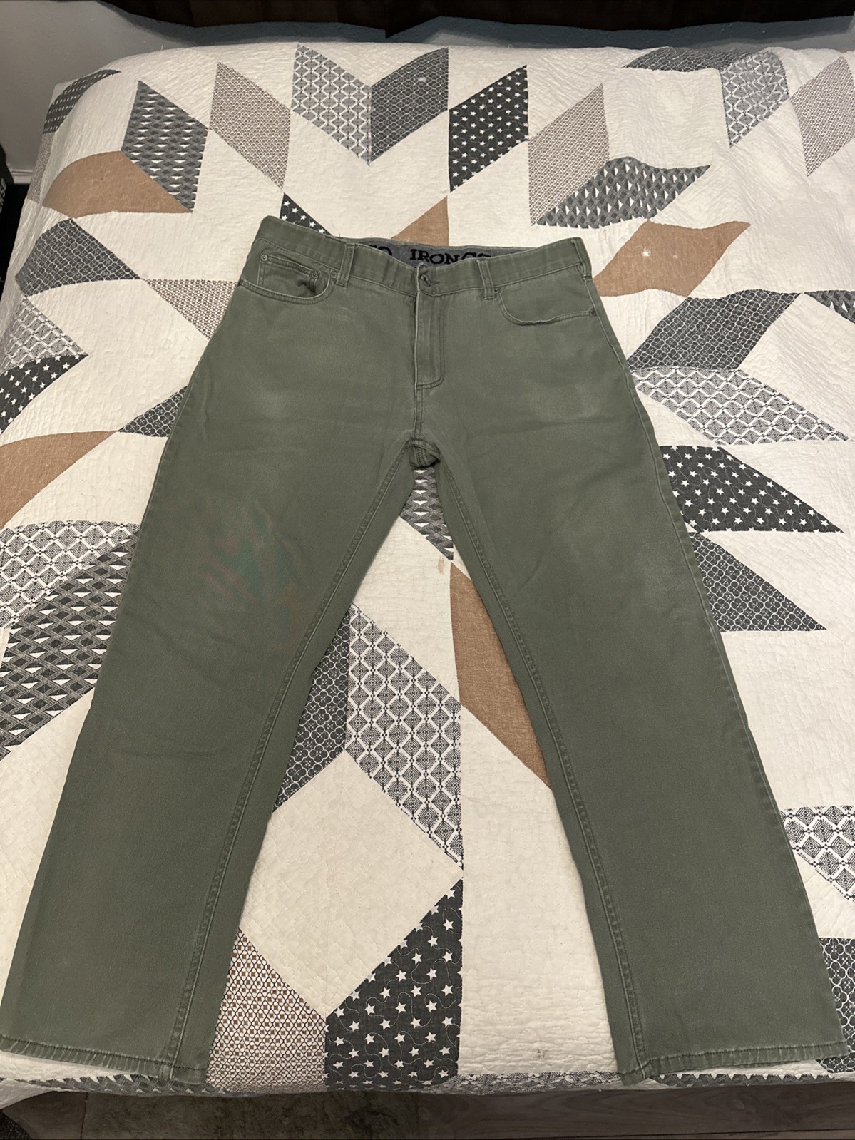 IRON CO Cargo Pants Olive Green 36 30 Mens Cotton Blend Casual Workwear