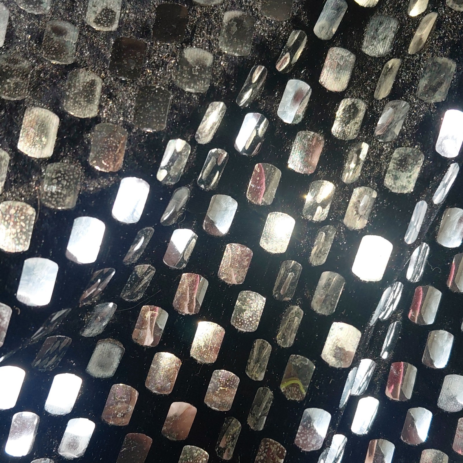 Michael Allen Ltd Vintage Black Silver Sequin Geometric Dolman Sleeve Blouse L