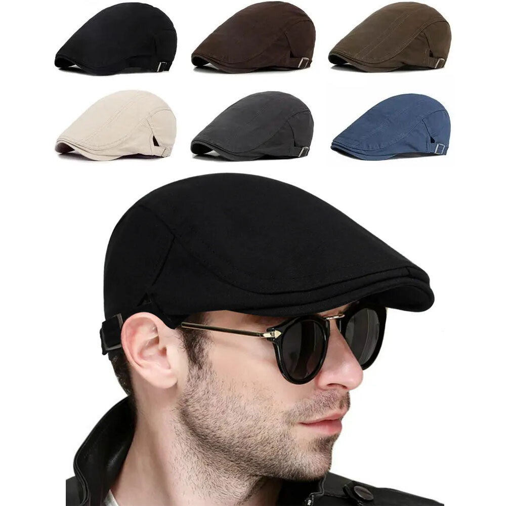 Mens Classic Newsboy Hat Solid Cotton Gatsby Cap Ivy Golf Driving Flat Cabbie US