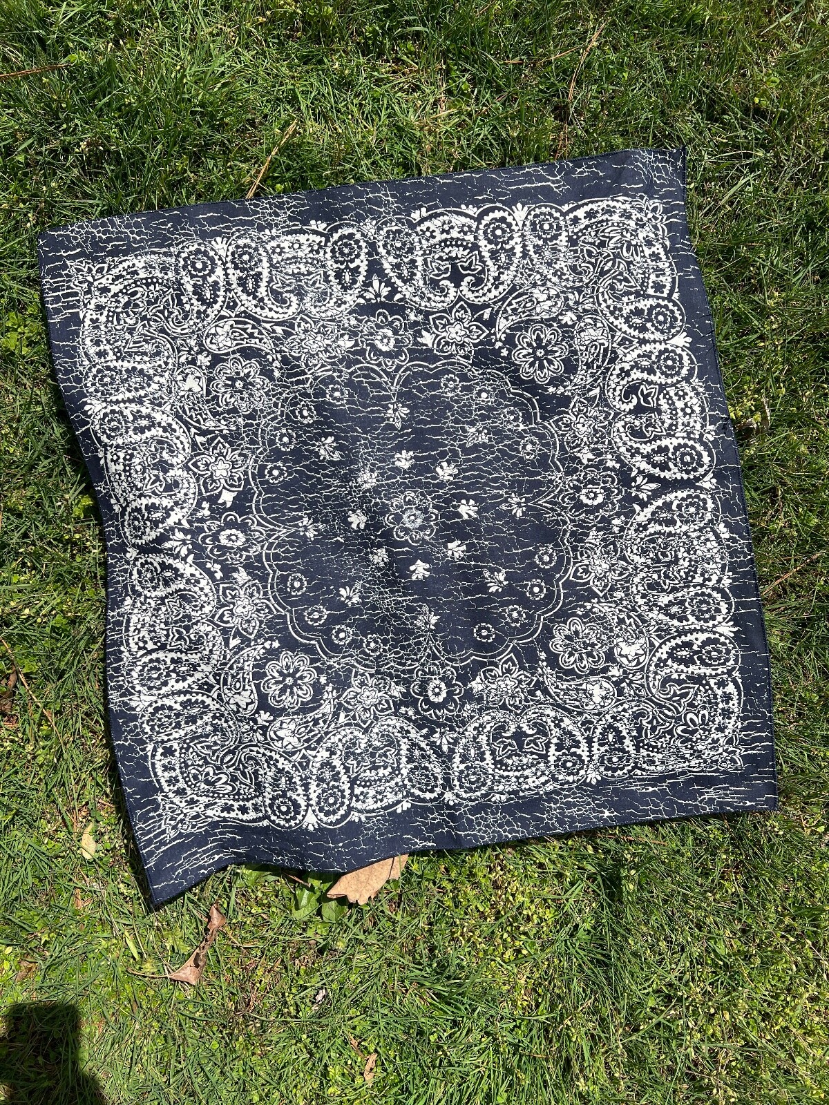 Rustic Navy/Natural Paisley 27×27 Bandanna, Made in USA