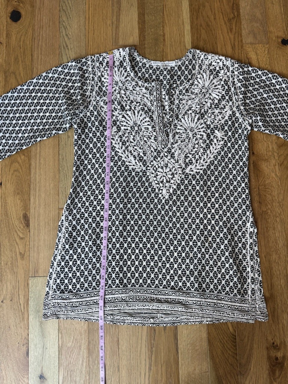 🖤 Gretchen Scott Black & White Tunic 🤍 | Geometric Embroidered Top Size S