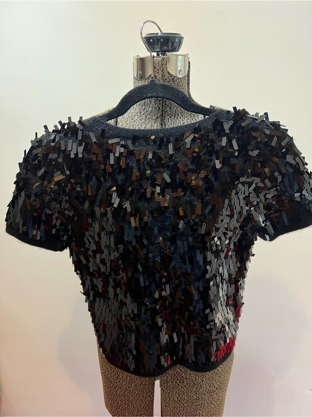 & Other Stories Black Sequin Embellished Short Sleeve Top