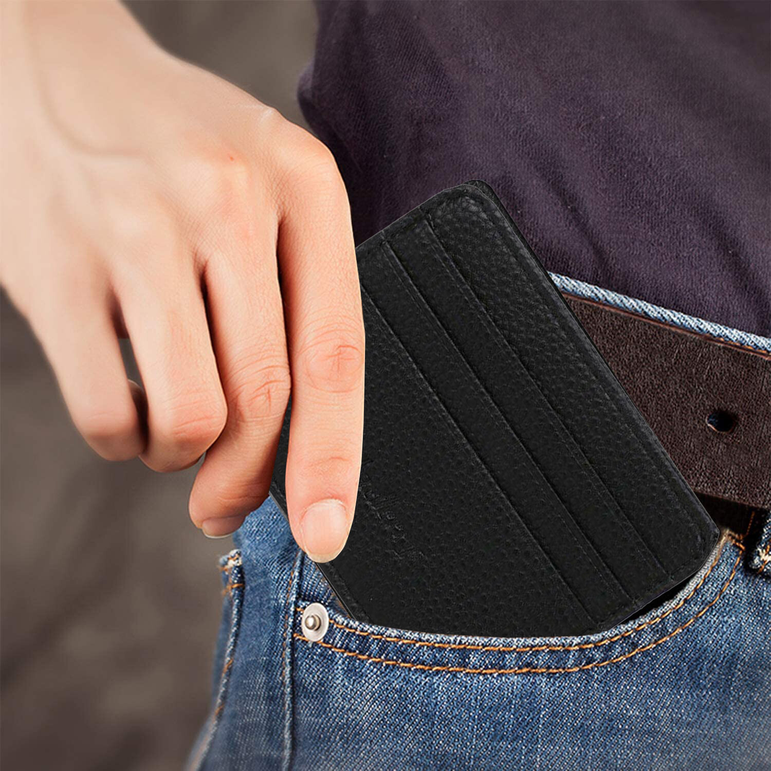 Mens RFID Blocking PU Leather Slim Wallet Money Credit Card Slots Coin Holder