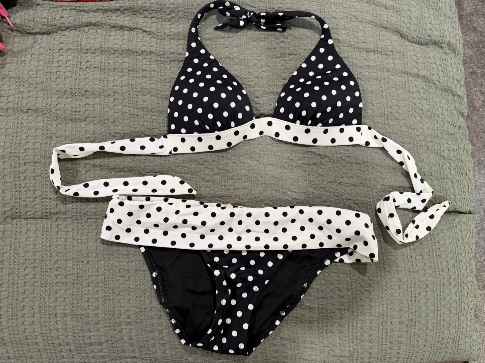 Victoria’s Secret Black White Polka Dot Wrap Halter Bikini Set – small