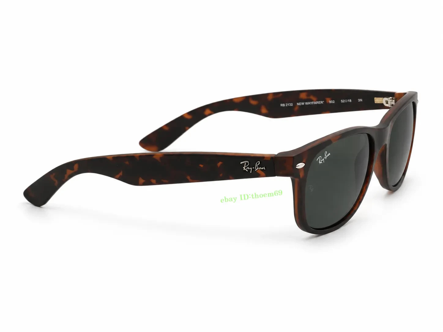 RAY-BAN NEW WAYFARER RB2132 865/B1 55MM SUNGLASSES Dark Grey LENS Matte Havana