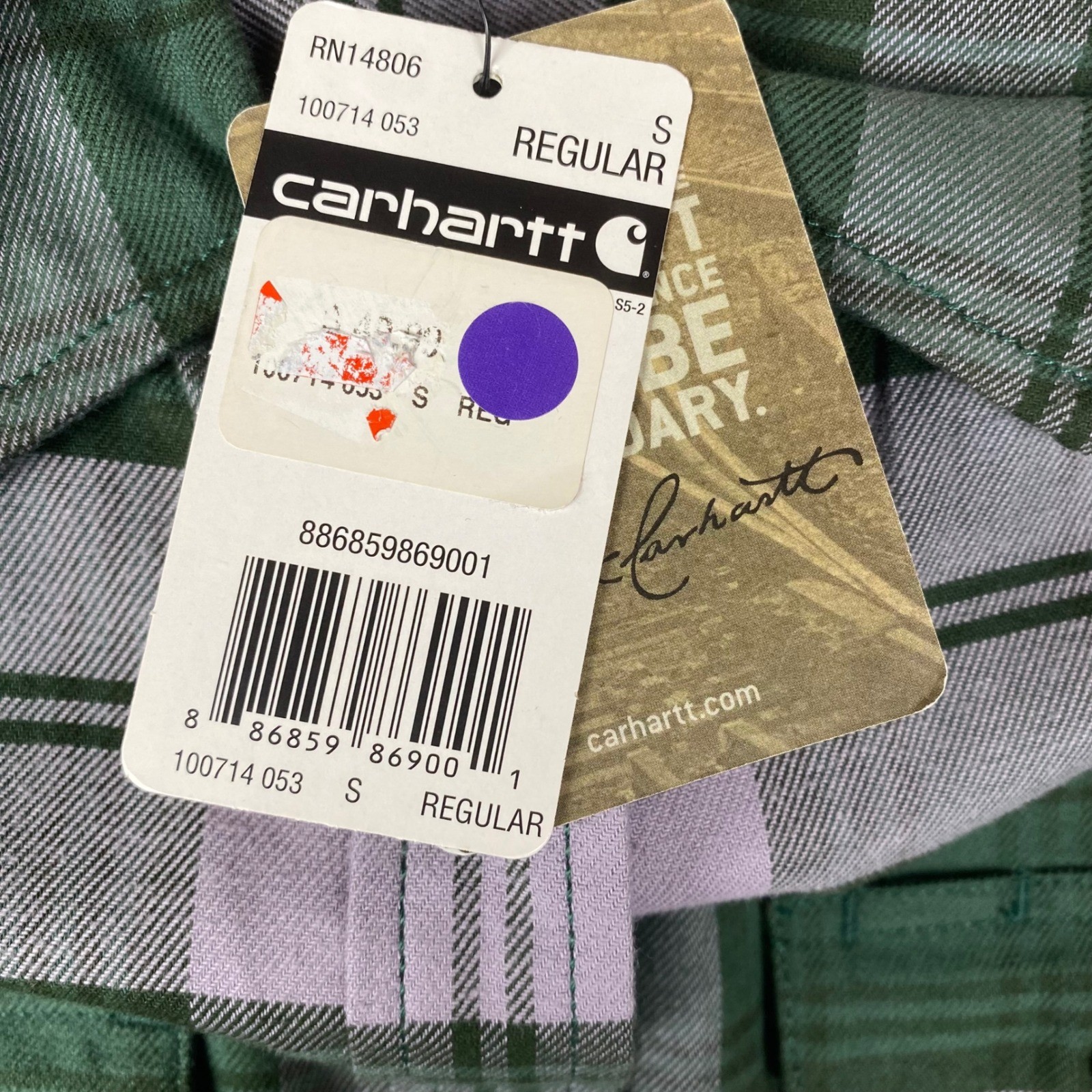 Carhartt Shirt Women’s S 4/6 Green Purple Plaid Cotton Spandex NWT Gorpcore