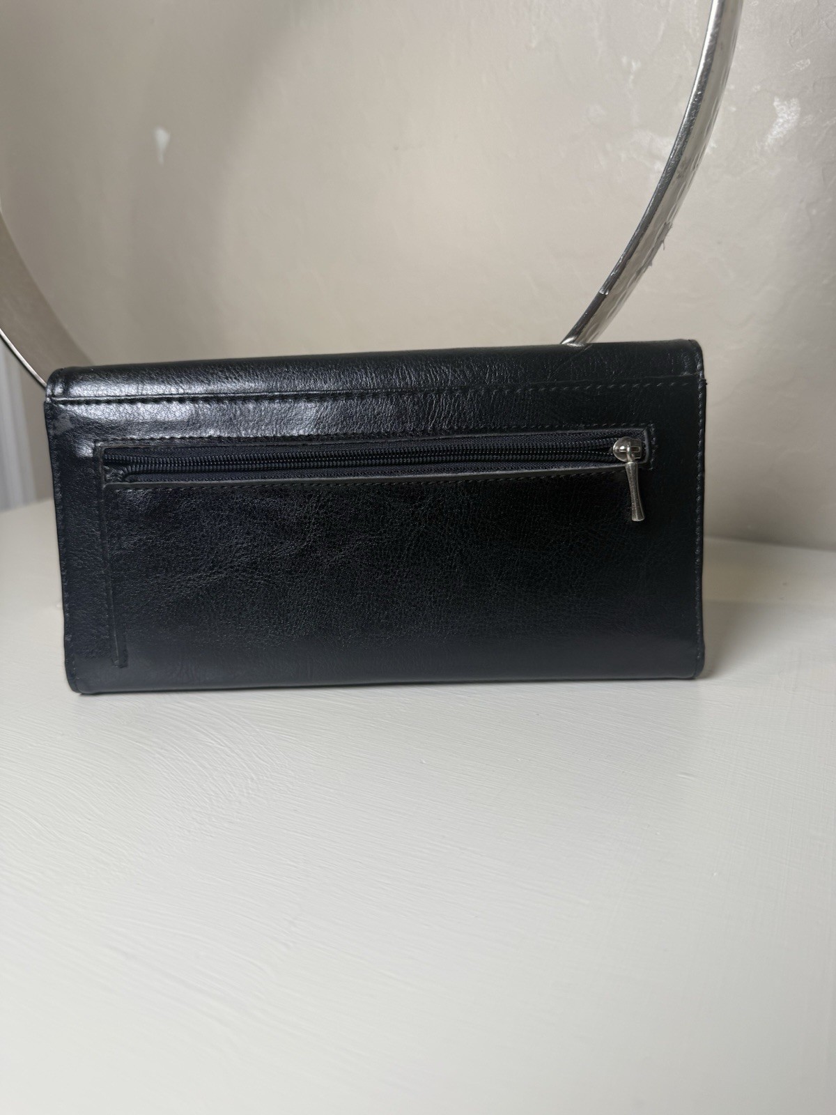 Prada Black Solid Long Clutch Wallet Triangle Logo Plaque Back Zip Pocket