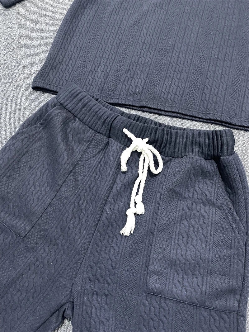 Men’s 2 Piece Knitted Set Summer Rolled Sleeve Short sleeve Shirt and Shorts Set