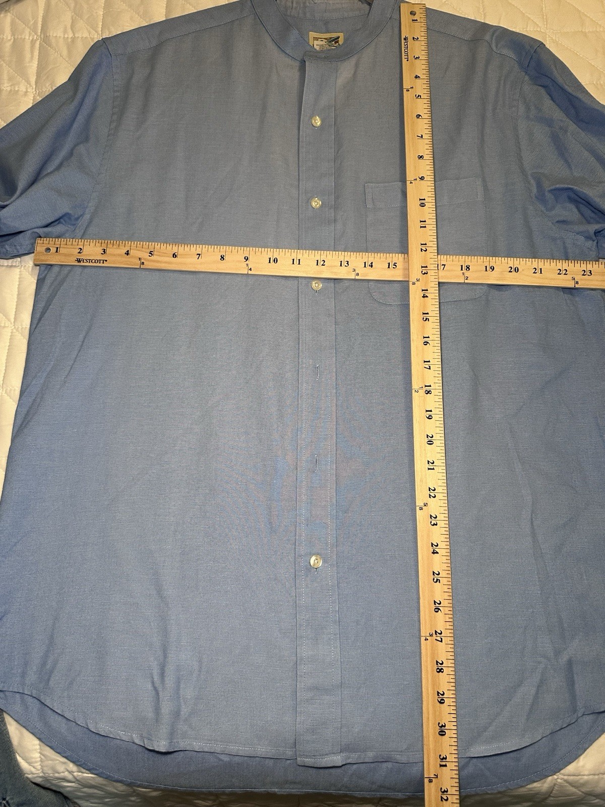 TravelSmith Regular Fit Blue Solid Poly/Cotton Band Collar Dress Shirt L