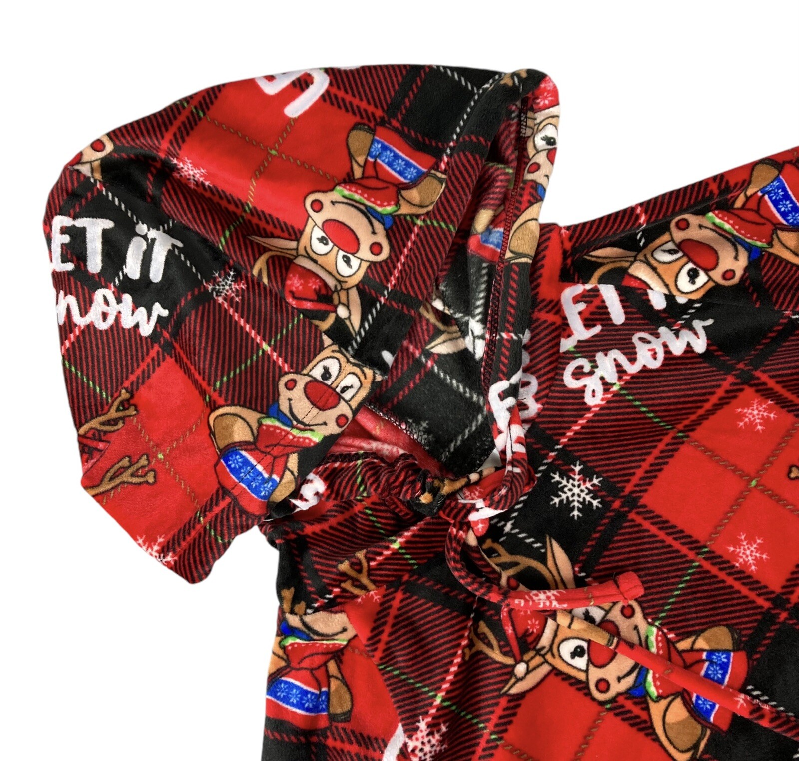 No Boundaries Jr. Girls Oh Reindeer Plush Hooded Pullover Rudolph Buffalo Plaid