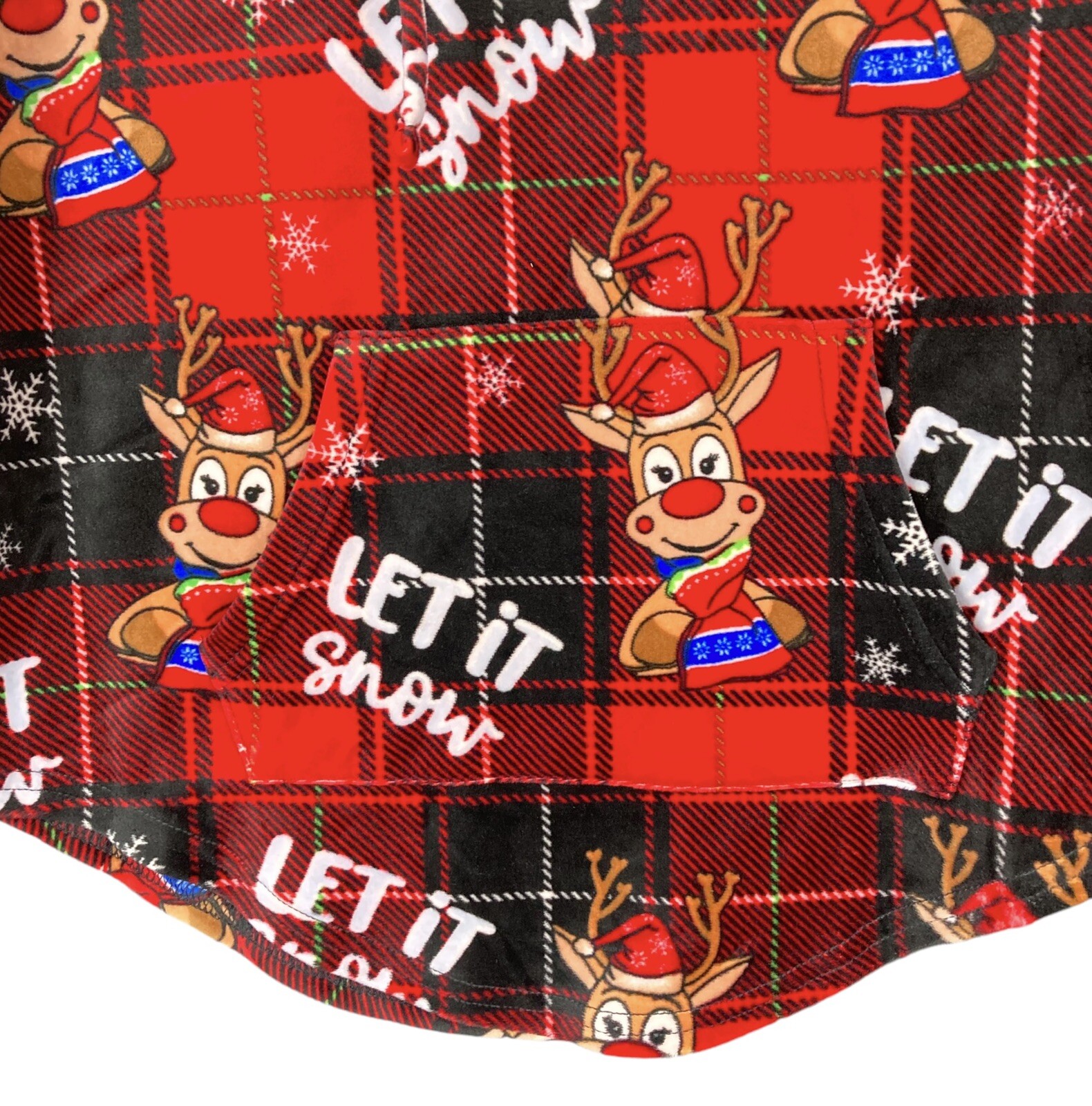 No Boundaries Jr. Girls Oh Reindeer Plush Hooded Pullover Rudolph Buffalo Plaid