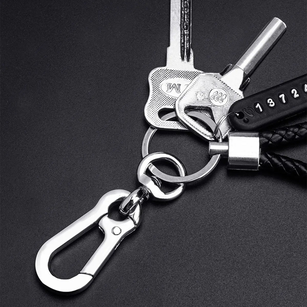 Trendy DIY Anti-Lost Phone Number Plate Keychain Woven Leather Rope Car Key Chai