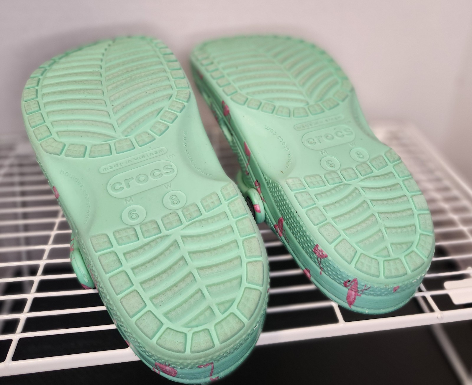 Crocs Classic Clogs Green Blue With Pink Flamingos Size W8 M6