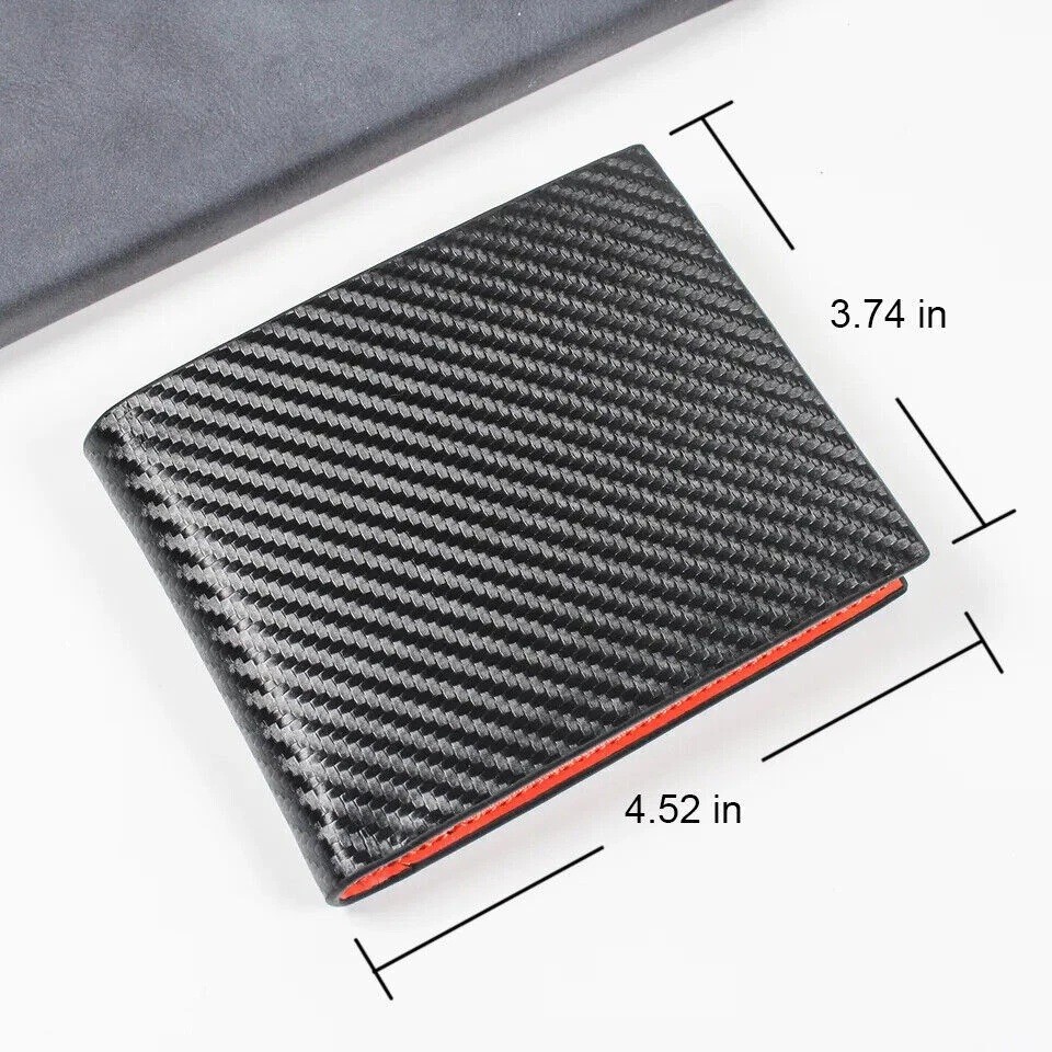 Men’s Carbon Fiber Leather RFID Blocking Slim Bifold Wallet Card Holder