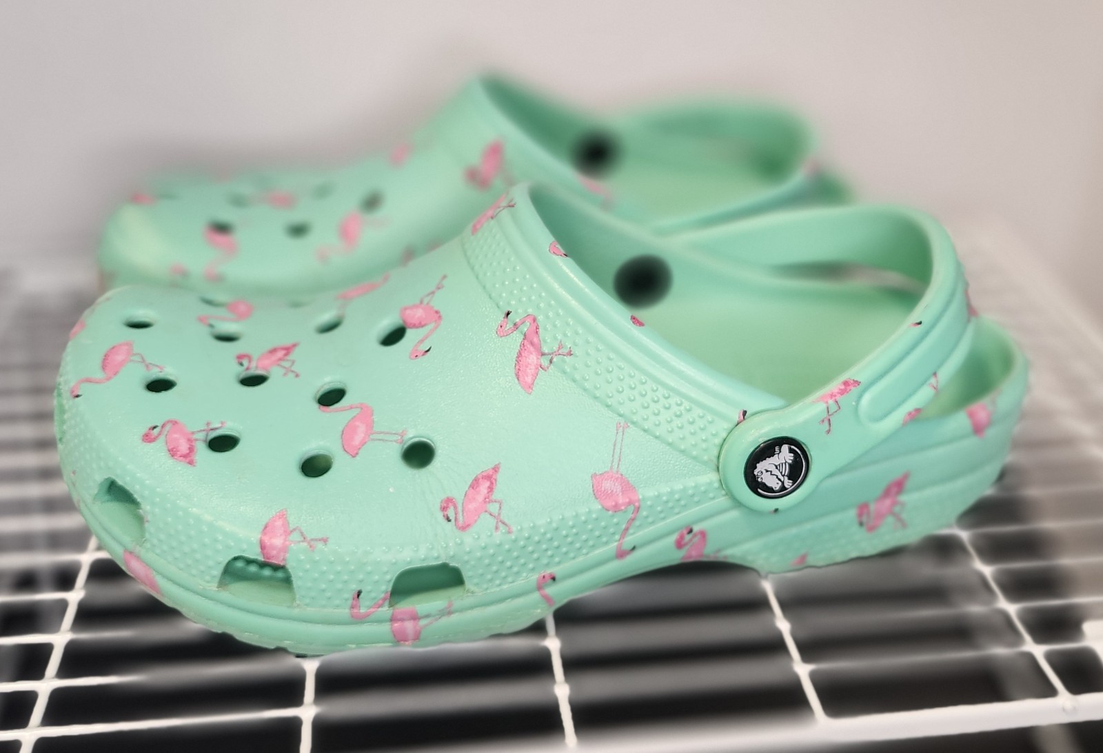 Crocs Classic Clogs Green Blue With Pink Flamingos Size W8 M6