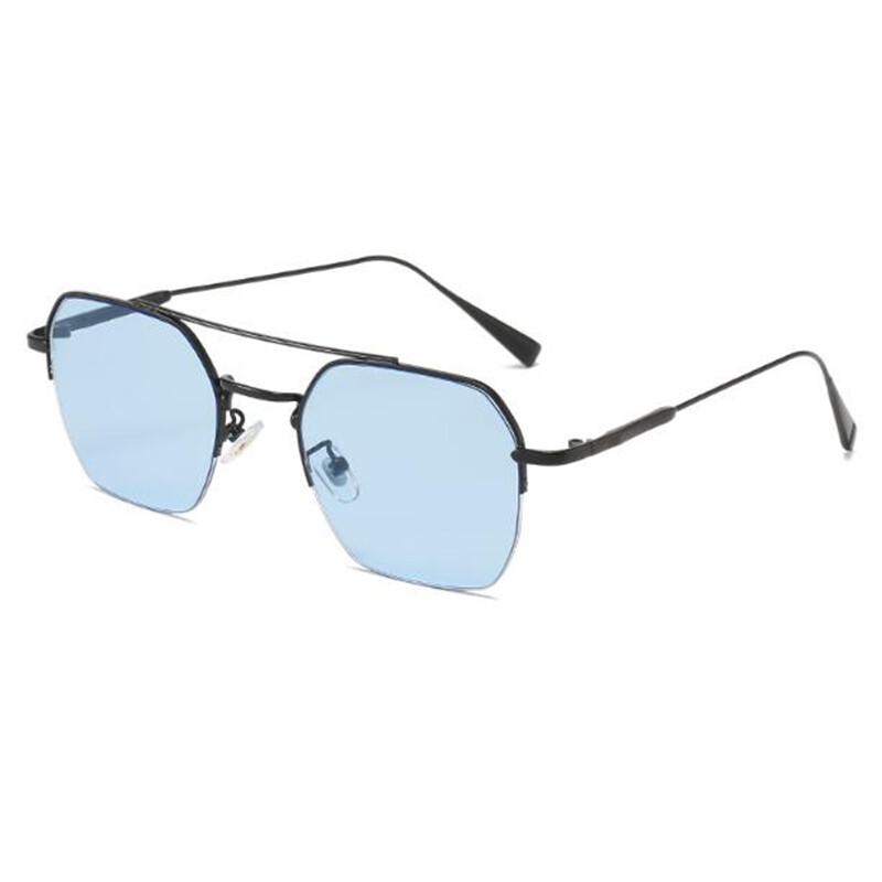 Unisex Metal Half Frame Myopia Nearsighted Distance Glasses Blue Lens Sunglasses