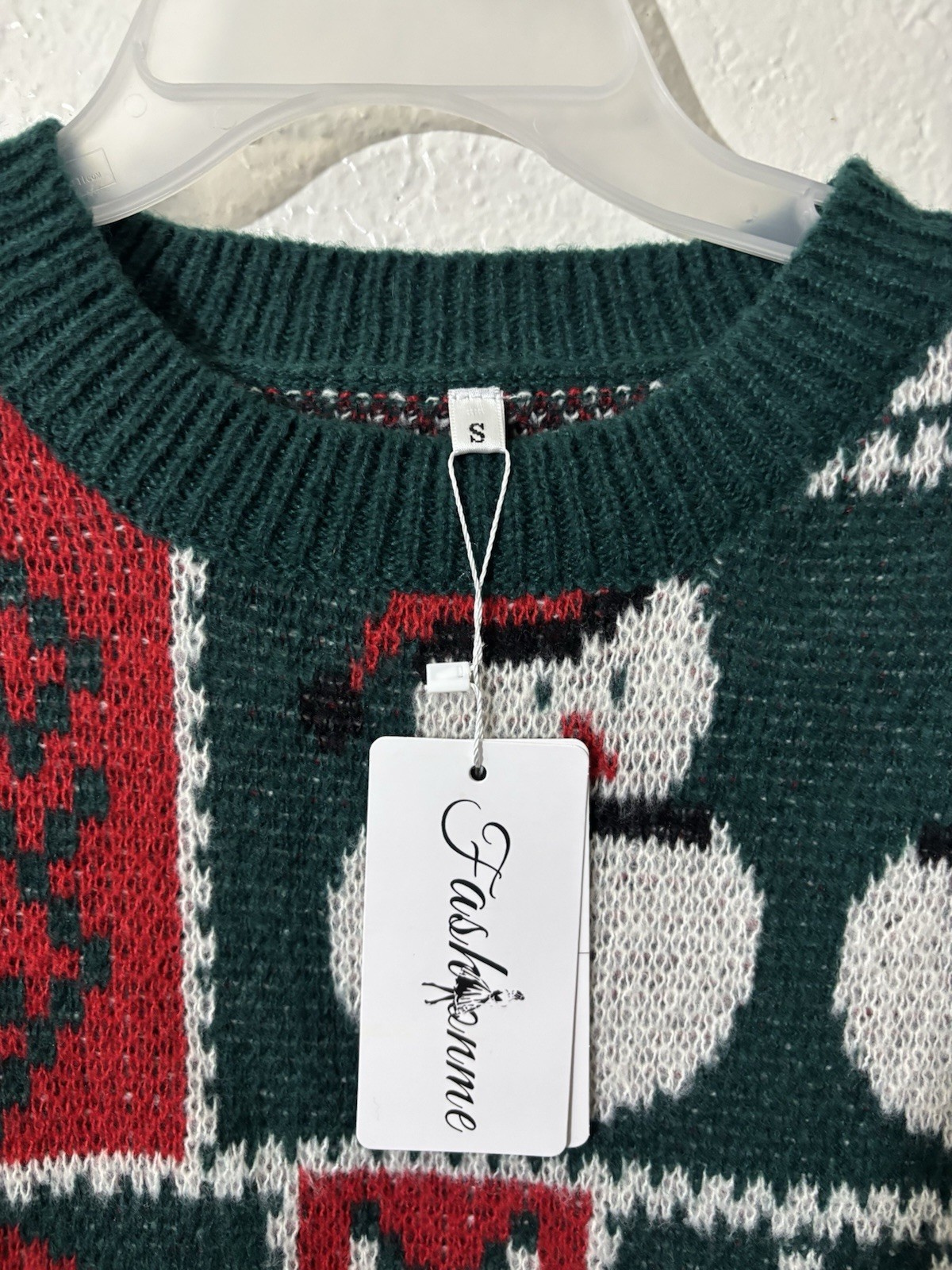 Fashionhome Green Snowman Christmas Graphic Knit Pullover Sweater S Crew Neck