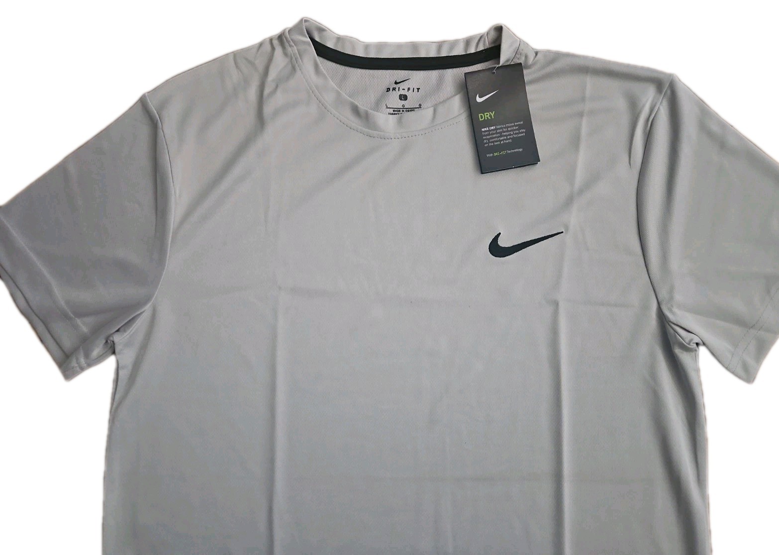 Nike Men’s T-Shirt Dri-Fit Crew Neck Sports Gym Football Shirt Tee Lt. Gray XL