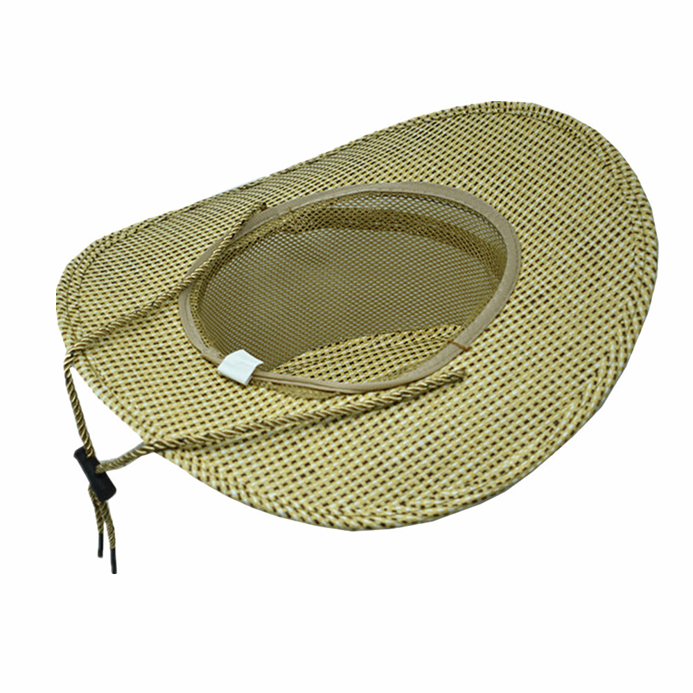 Summer Sun Bucket Cap Western Cowboy Hat Fedora Linen Solid Straw Wide Brim