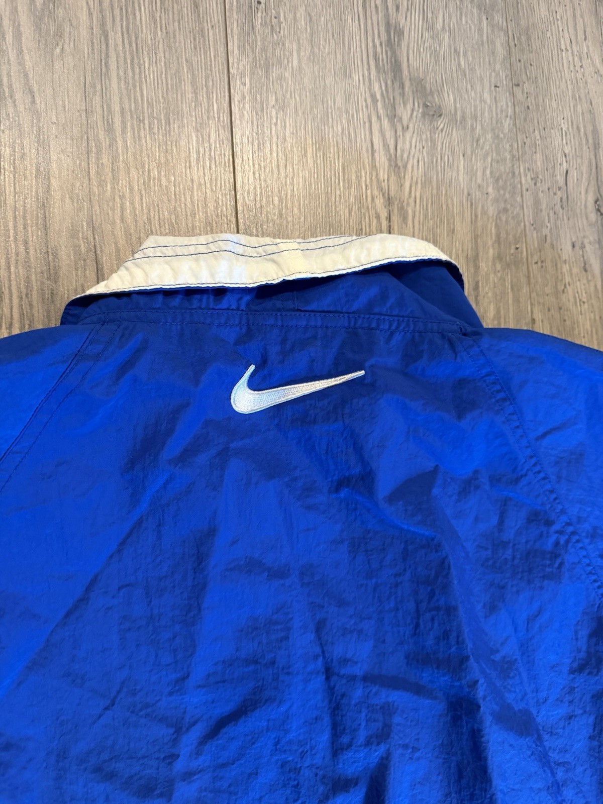 Vintage Nike Jacket Mens XL Blue White 90s Swoosh Big Logo Track Windbreaker