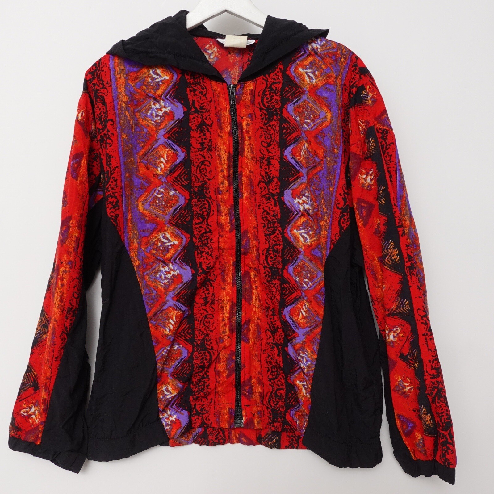 Vintage Womens 80s 90s Bike Cycling Jacket Hooded Windbreaker All Over Print AOP