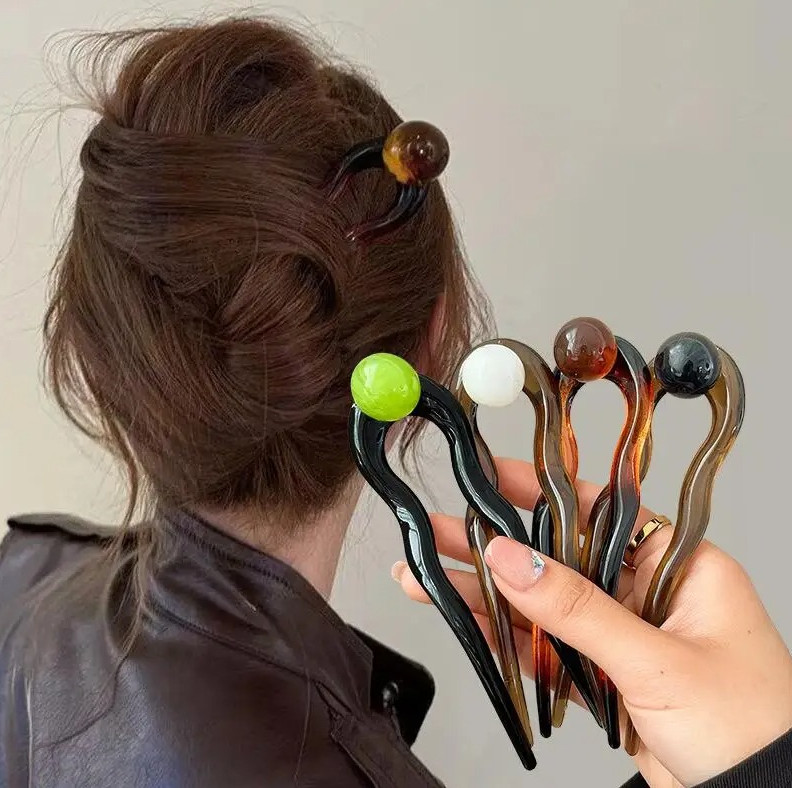 1pc Fashion Colored Pearl U-Shaped Hair Sticks Hairpin for Women Girls – NEW