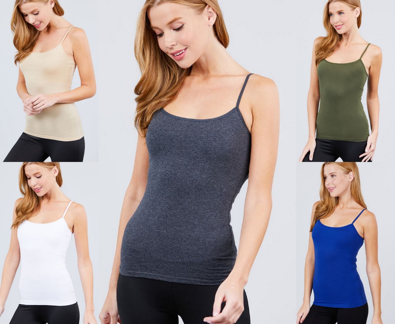 Cami Tank Adjustable Spaghetti Strap Cotton Fitted Sleeveless Top Shelf Bra