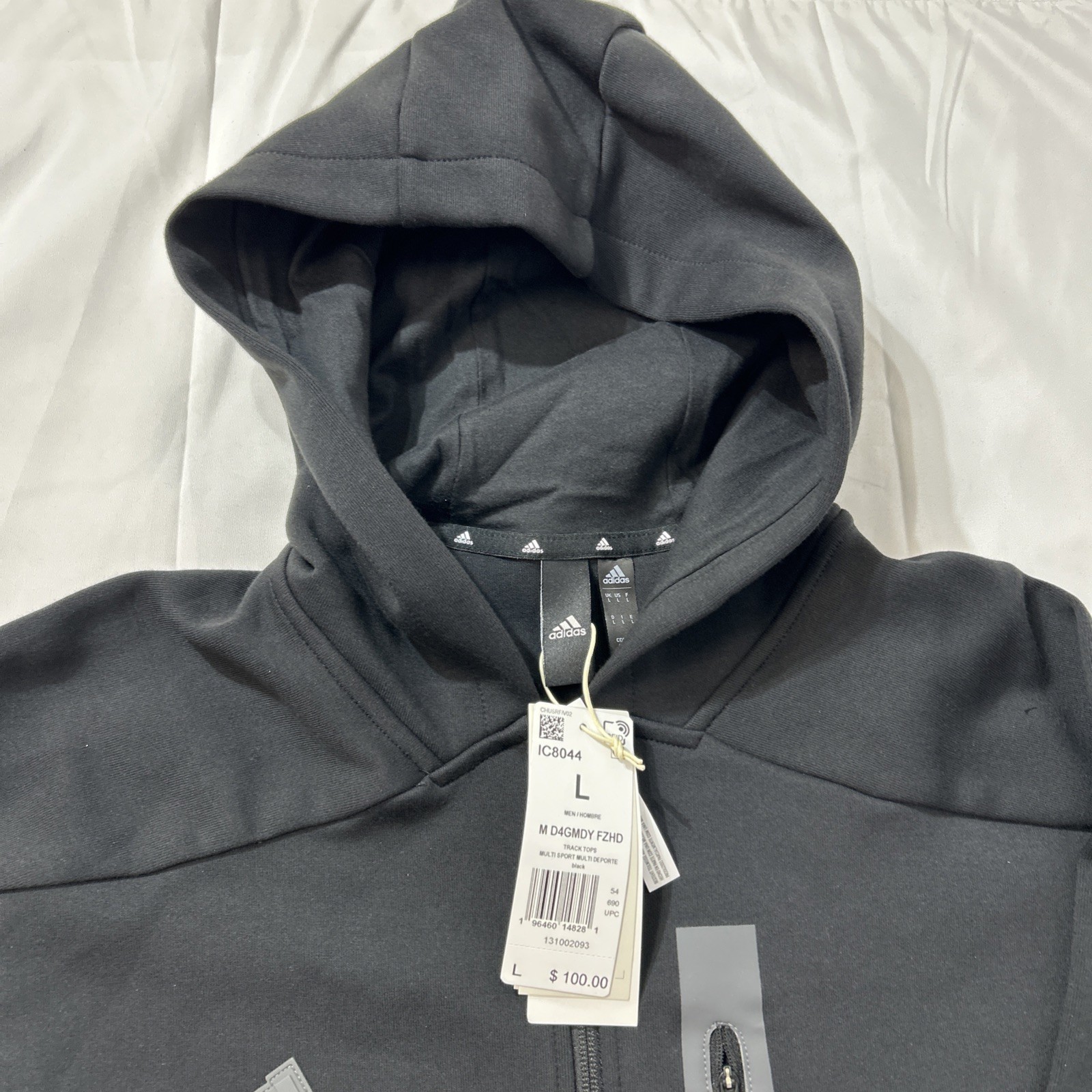 Adidas Hoodie Large Mens Black Gray Designed For Gameday Lifestyle Zip Slim Fit