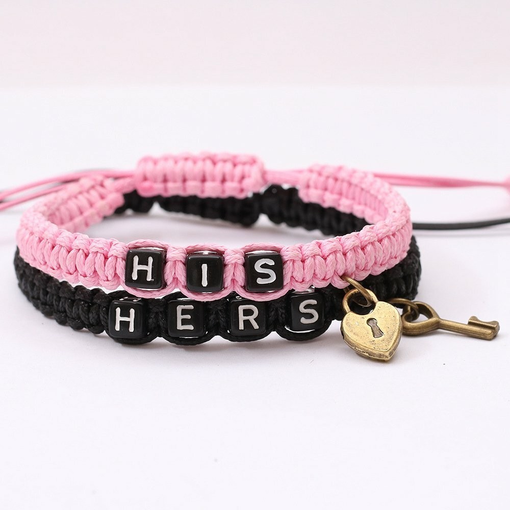 Couple Bracelet Lock Core Key Pendant Woven Hanging Rope Bracelet Jewelry Gift