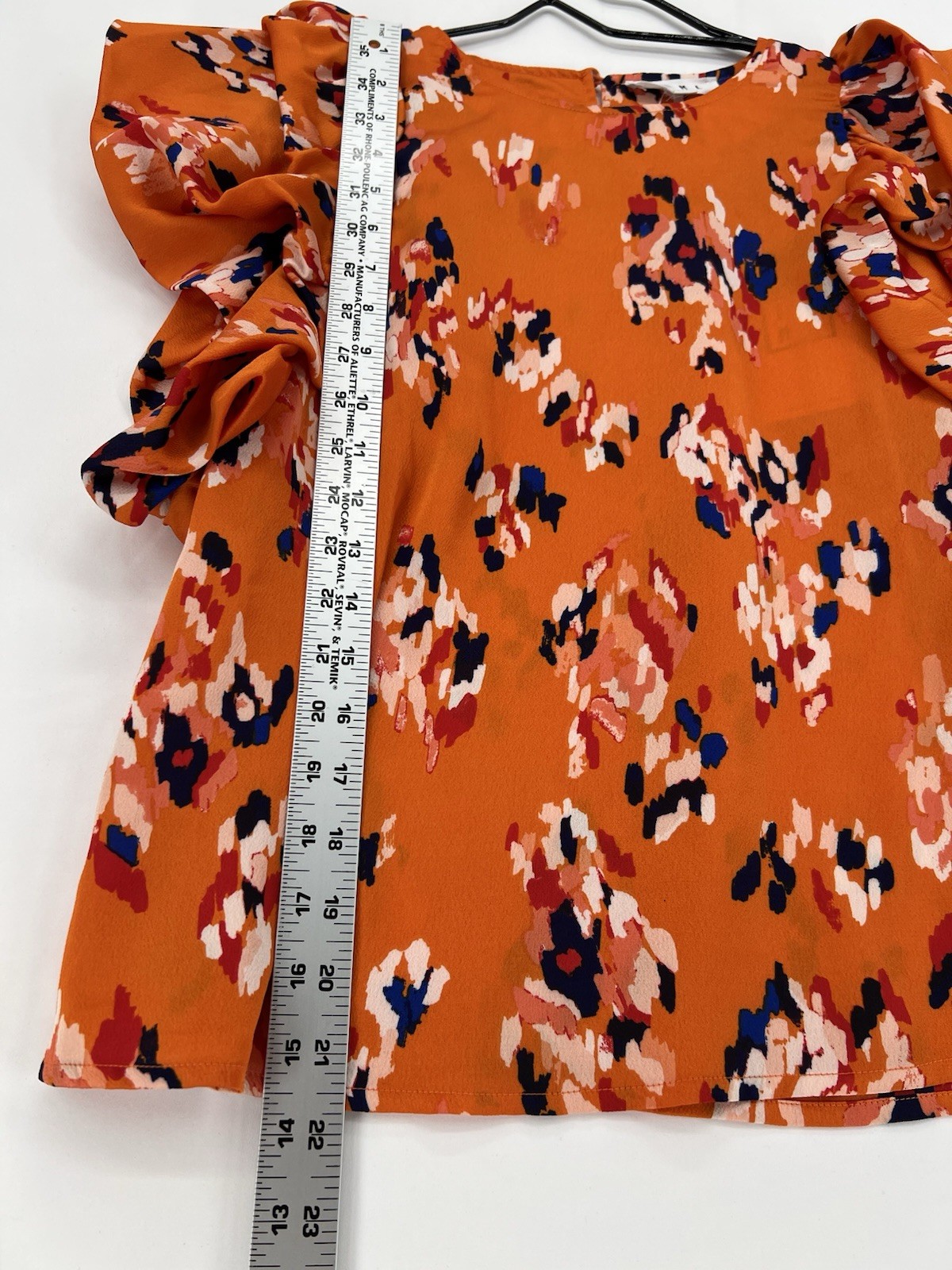 THML NWT Orange Floral Ruffle Sleeve Blouse Womens Small Statement Top