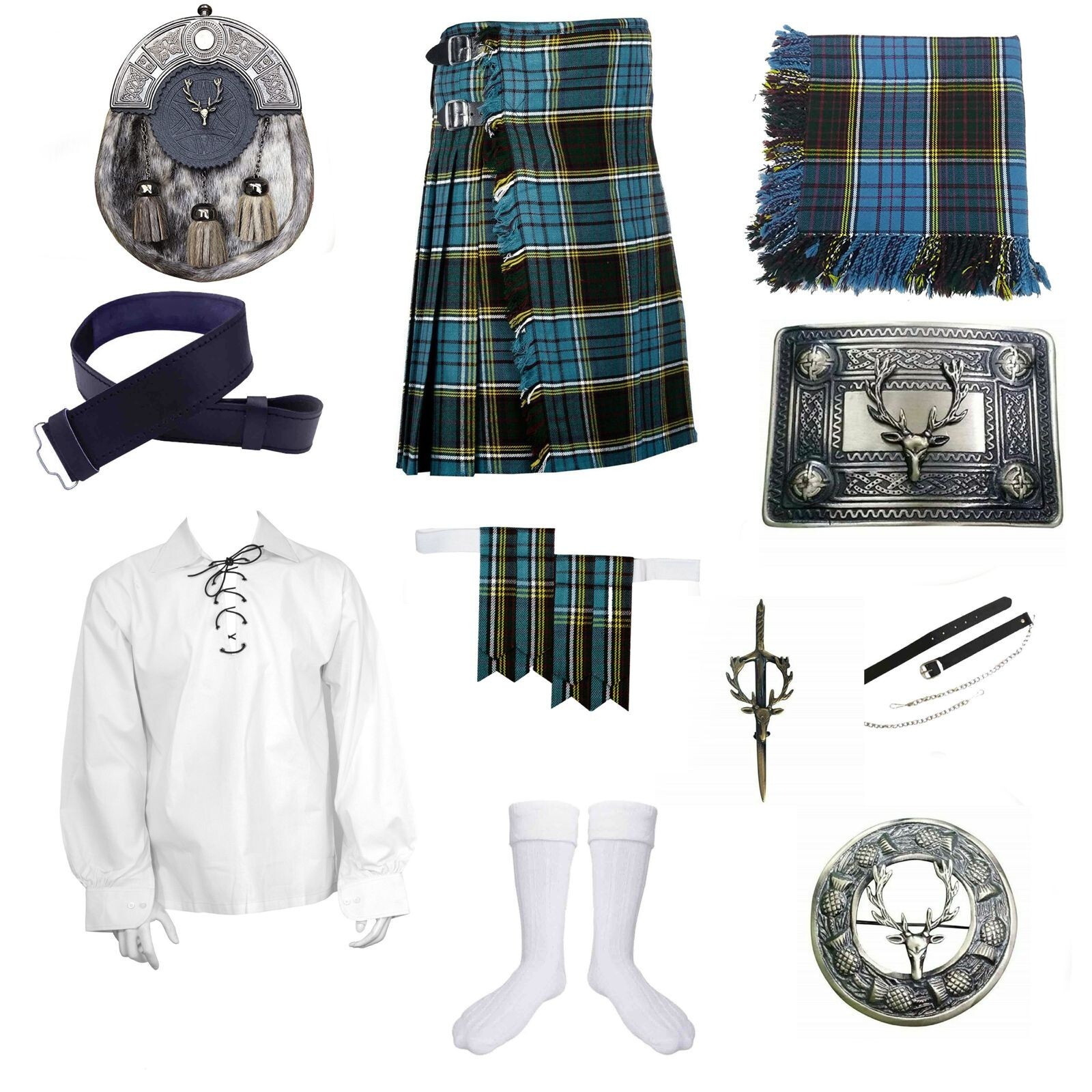 Men’s Scottish Traditional Tartan kilt Outfit 10 Pieces Kilt Set Wedding Outfit